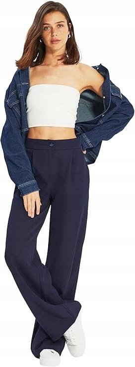 TRENDYOL GRANATOWE SPODNIE PROSTE ELEGANCKIE Z WYSOKIM STANEM 34 5AA