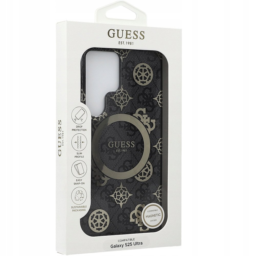 Guess Etui 4G Electroplated Peony MagSafe do Galaxy S25 Ultra, czarne