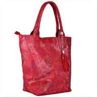 Torebki damskie - Torba worek skóra naturalna czerwona wzór kwiaty Borse in Pelle - miniaturka - grafika 1