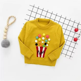 Bluzki dla niemowląt - Slowmoose Długi rękaw, pompon design-ciepły wełniany sweter z dzianiny Złoto 6M - grafika 1