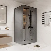 Ścianki i drzwi prysznicowe - Ścianka prysznicowa z uchylnymi drzwiami ze szkła dymionego - szer. 100 x gł. 80 x wys. 190 cm - Czarny mat - TERMANIO - miniaturka - grafika 1