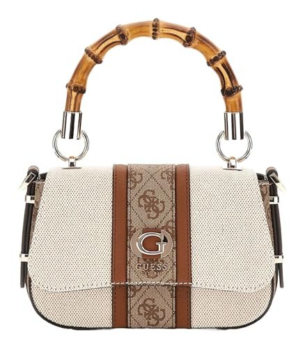 GUESS Women KERIMA Bamboo Mini TP HNDL FLP Hand Bag, Natural/Latte Logo
