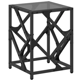 vidaXL Stolik kawowy ze szklanym blatem czarny stalowy 30x30x41 cm - Ławy i stoliki kawowe - miniaturka - grafika 1