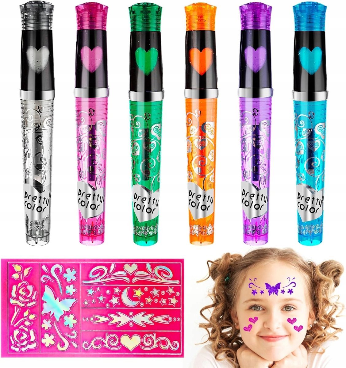 TATUAŻE BROKATOWE DLA DZIECI ŻELOWE DŁUGOPISY + SZABLONY