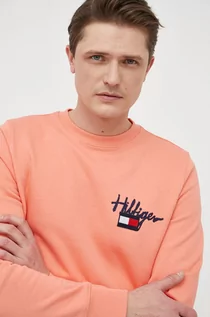 Bluzy męskie - Tommy Hilfiger bluza bawełniana męska kolor pomarańczowy z nadrukiem - grafika 1