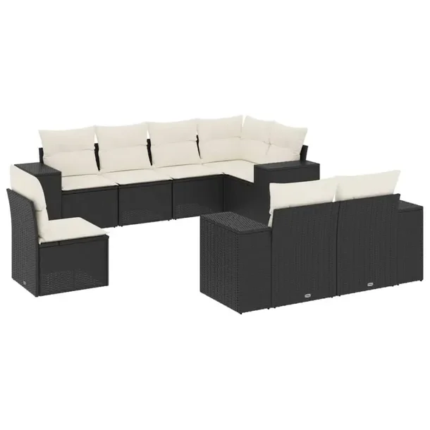 Zestaw Mebli Ogrodowych Rattanowy PE Czarny 8szt. 75x75cm - Kremowe Poduszk
