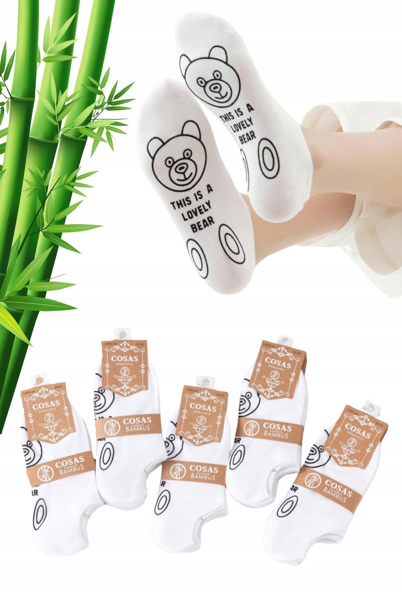 Stopki ABS Antypoślizgowe Damskie Skarpetki Bambusowe Białe 5-PAR 35-38