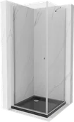 Kabiny prysznicowe - Mexen Pretoria kabina prysznicowa uchylna 100x100 cm, transparent, chrom + brodzik Flat, czarny - 852-100-100-01-00-4070 - miniaturka - grafika 1