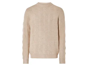 LIVERGY® Męski sweter z grubego dzianiny, okrągłym dekoltem w prążki (S (44-46), Beżowy) - Swetry męskie - miniaturka - grafika 1