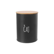 Pojemniki kuchenne - Czarny blaszany pojemnik na herbatę z bambusową pokrywką Orion, 750 ml - miniaturka - grafika 1