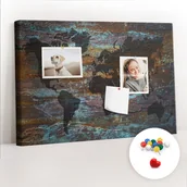 Tablice i flipcharty - Szkolna Tablica korkowa 60x40 cm, Kolorowe Pinezki, wzór Mapa świata rdza - miniaturka - grafika 1