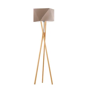 Drewniana lampa podłogowa na trójnogu TULUZA z beżowym abażurem - Lampy stojące - miniaturka - grafika 1
