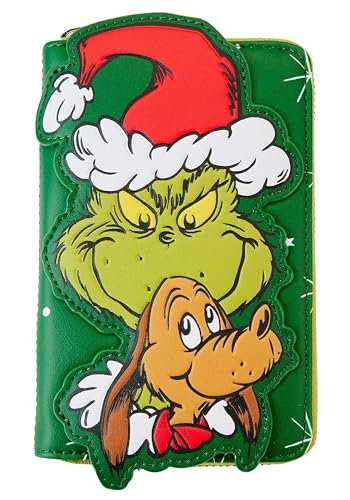 Loungefly Dr. Seuss' How the Grinch Stole Christmas! Mikołaj Cosplay zamek błyskawiczny wokół portfela, zielony, jeden rozmiar, portfel, ZIELONY, Jeden rozmiar, Portfel