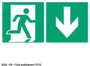 SIGNPROJECT AE099 - Kierunek do wyjścia ewakuacyjnego w dół prawostronny 800x400 - Tablice BHP - miniaturka - grafika 1