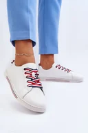Trampki damskie - Tenisówki Damskie Skóra Białe Litzy 87967 - Zazoo - miniaturka - grafika 1