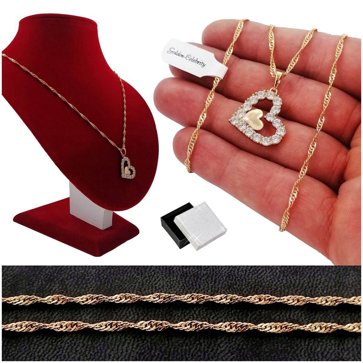 Złoty Naszyjnik Serce Z Kryształkami Prezent Dla Żony Na Rocznicę Ślubu 18K