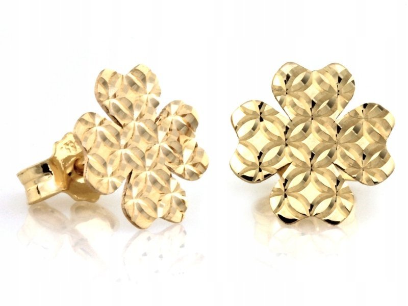 Złote Kolczyki 585 14k Koniczynki Na Sztyfcie Waga 0.99g lekkie subtelne