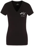 Koszulki i topy damskie - Armani Exchange Damska koszulka z logo Ax V Neck Fitted Tee T-Shirt, czarny, S - miniaturka - grafika 1
