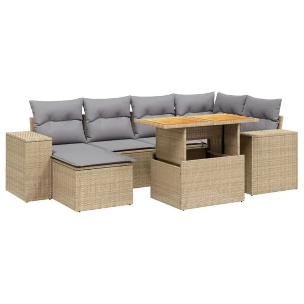 Zestaw mebli ogrodowych beżowy z rattanem PE, wymiary: 62x62x69 cm, 55x62x