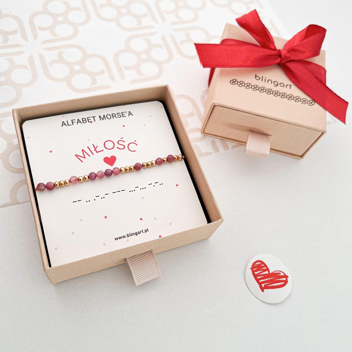 Bransoletka MIŁOŚĆ kodowana Alfabetem Morse'a kamienie naturalne