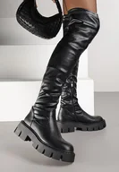 Kozaki damskie - Czarne Kozaki Vices w Stylu Muszkieterek na Tłoczonej Platformie Lorisse - miniaturka - grafika 1