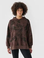 Bluzy sportowe damskie - Damska bluza dresowa nierozpinana z kapturem 4F 4FWAW24TSWSF1308 - brązowa - miniaturka - grafika 1