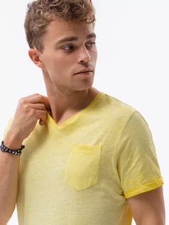 Koszulki męskie - T-shirt męski z kieszonką - żółty melanż V5 S1388 - grafika 1