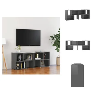 vidaXL Szafka pod TV szary wysoki połysk 104x30x52cm materiał drewnopochodny - Meble TV - Szafki RTV - miniaturka - grafika 1
