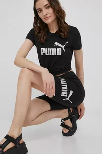 Spodenki damskie - Puma Puma szorty damskie kolor czarny z nadrukiem high waist - grafika 1