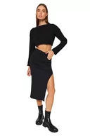 Spódnice - Trendyol FeMan Spódnica ołówkowa dzianinowa spódnica, czarna, M, Czarny, M - miniaturka - grafika 1