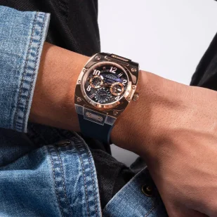 Zegarek Guess Prodigy zegarek męski różowozłoty z granatowym paskiem GW0569G3 - Zegarki męskie - miniaturka - grafika 1
