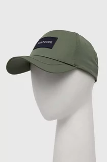 Czapki męskie - Tommy Hilfiger czapka z daszkiem kolor zielony z aplikacją AM0AM12162 - grafika 1