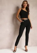 Komplety damskie - Czarny 2-częściowy Komplet z Asymetrycznym Topem i Spodniami z Paskiem Kilyn - miniaturka - grafika 1