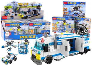 Policja Łódź Samolot Helikopter Klocki Konstrukcyjne Niebieskie MIX - Klocki - miniaturka - grafika 1