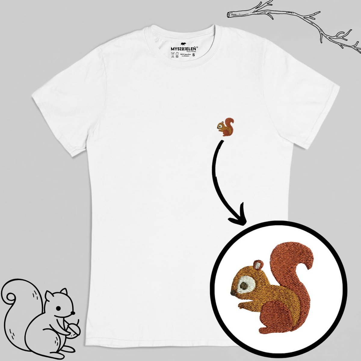 Haftowany T-shirt - WIEWIÓRKA - biały XL