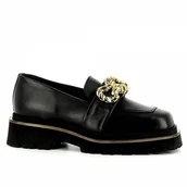 Mokasyny damskie - Czarne mokasyny damskie skórzane z ozdobą CARINII - Carinii - miniaturka - grafika 1