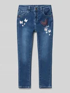 Spodnie i spodenki dla dziewczynek - Jeansy o kroju skinny fit z wyhaftowanymi motywami - miniaturka - grafika 1