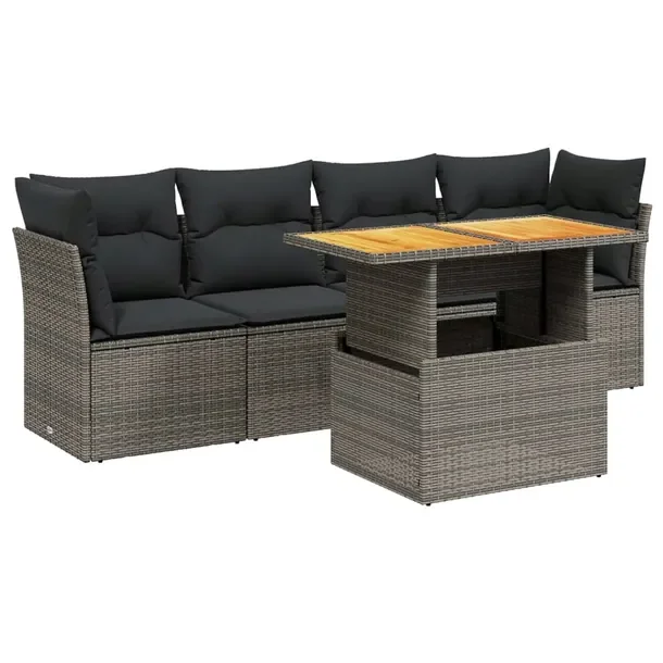 Modułowy zestaw mebli ogrodowych szary z poduszkami, rattan PE, 62x62x69 c
