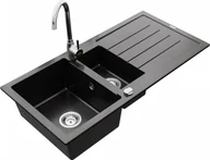Zlewozmywaki - Mexen Zlewozmywak  Andres granitowy 1,5-komorowy z ociekaczem i baterią kuchenną Telma, czarny - 6515-77-670200-00 - miniaturka - grafika 1