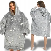 Bluzy damskie - KOCO BLUZA OVERSIZE DŁUGA CIEPŁA KOC BLUZA DAMSKA Z KAPTUREM NA WALENTYNKI - miniaturka - grafika 1