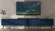 Szafki RTV - Szafka RTV Glamour Komoda RTV Granatowy MAT 300 cm Loft Ryflowana Nogi czarne metalowe - miniaturka - grafika 1
