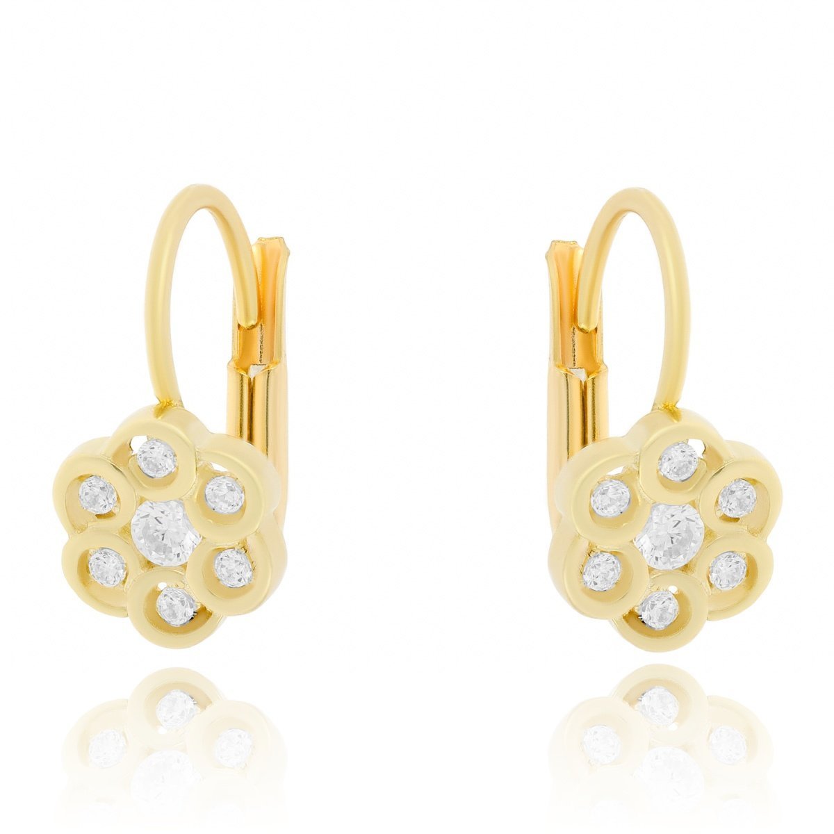 Złote kolczyki kwiatki z cyrkoniami angielskie pr. 333