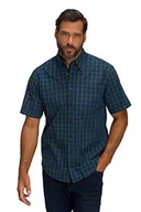 Koszule męskie - JP 1880 Męska koszula w kratkę, z półrękawami, ukryty kołnierzyk buttondown, nowoczesny krój, koszula do 8 XL, matowy niebieski, Matowy niebieski, XL - miniaturka - grafika 1