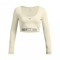 Koszulki sportowe damskie - Damski longsleeve treningowy Under Armour Project Rock W Lg Ls Workout Top - beżowy - UNDER ARMOUR - miniaturka - grafika 1