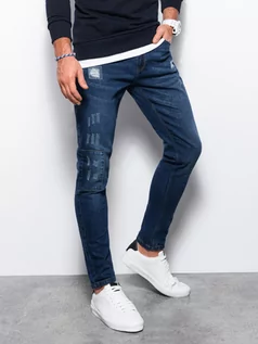 Spodnie męskie - Spodnie męskie jeansowe SKINNY FIT - niebieskie P1060 - grafika 1