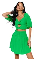 Bluzki damskie - Trendyol Damska bluzka damska, jednokolorowa, tkana bluzka, koszulka dwuczęściowy, ZIELONY, 8 - miniaturka - grafika 1