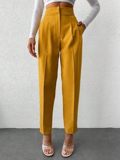 SPODNIE ELEGANCKIE WYSOKI STAN PROSTE ŻÓŁTE S ŁŁH