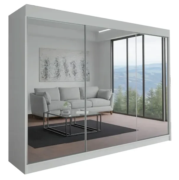 SZAFA MILAN - 3D 200 CM - BIAŁA ( 3x lustro ) - garderoba trzydrzwiowa