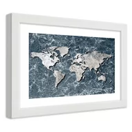 Plakaty - Plakat w ramie białej, Mapa świata na marmurze (Rozmiar 45x30) - miniaturka - grafika 1