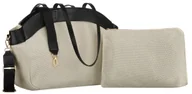 Torebki damskie - PETERSON Płócienna shopperka damska z włókna canvas i skóry ekologicznej beżowo - czarna torba na ramię pojemna mieści A4 organizer na drobiazgi i d.. - miniaturka - grafika 1